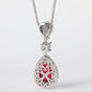 Micro-setting Ruby color Lab created stones water-drop necklace, sterling silver