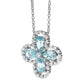 Micro-setting Aquamarine color waterdrop clover necklace, sterling silver