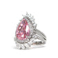 Special offer Micro-setting Pink diamond color Lab created stones fancy water drop ring, sterling silver