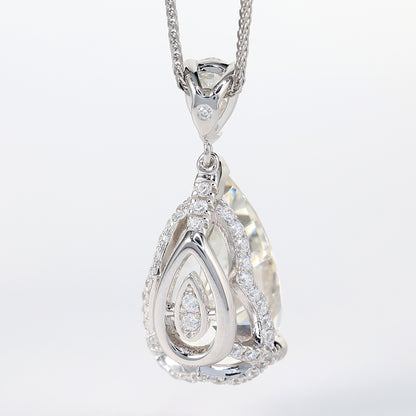 Micro-setting G color waterdrop shape Lab created stones 3 prong necklace, sterling silver