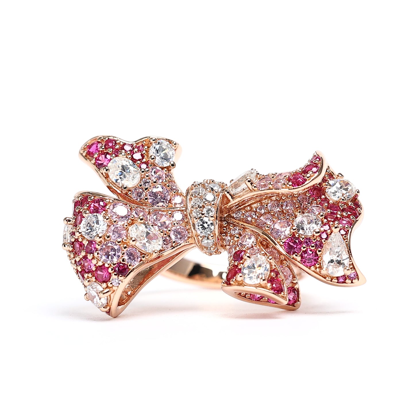 Micro-setting mixed color Lab created stones Love of Butterfly rose-gold plating ring, sterling silver