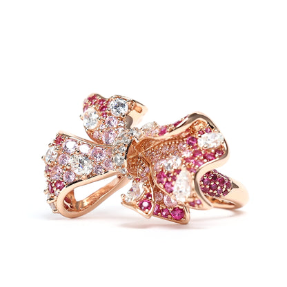 In Mikrofassung gemischte Farben, im Labor hergestellte Steine ​​Love of Butterfly, rosévergoldeter Ring, Sterlingsilber