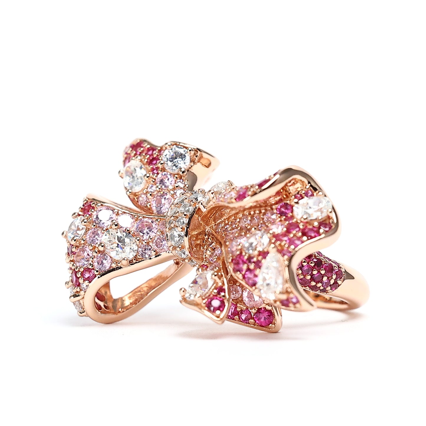 Micro-setting mixed color Lab created stones Love of Butterfly rose-gold plating ring, sterling silver