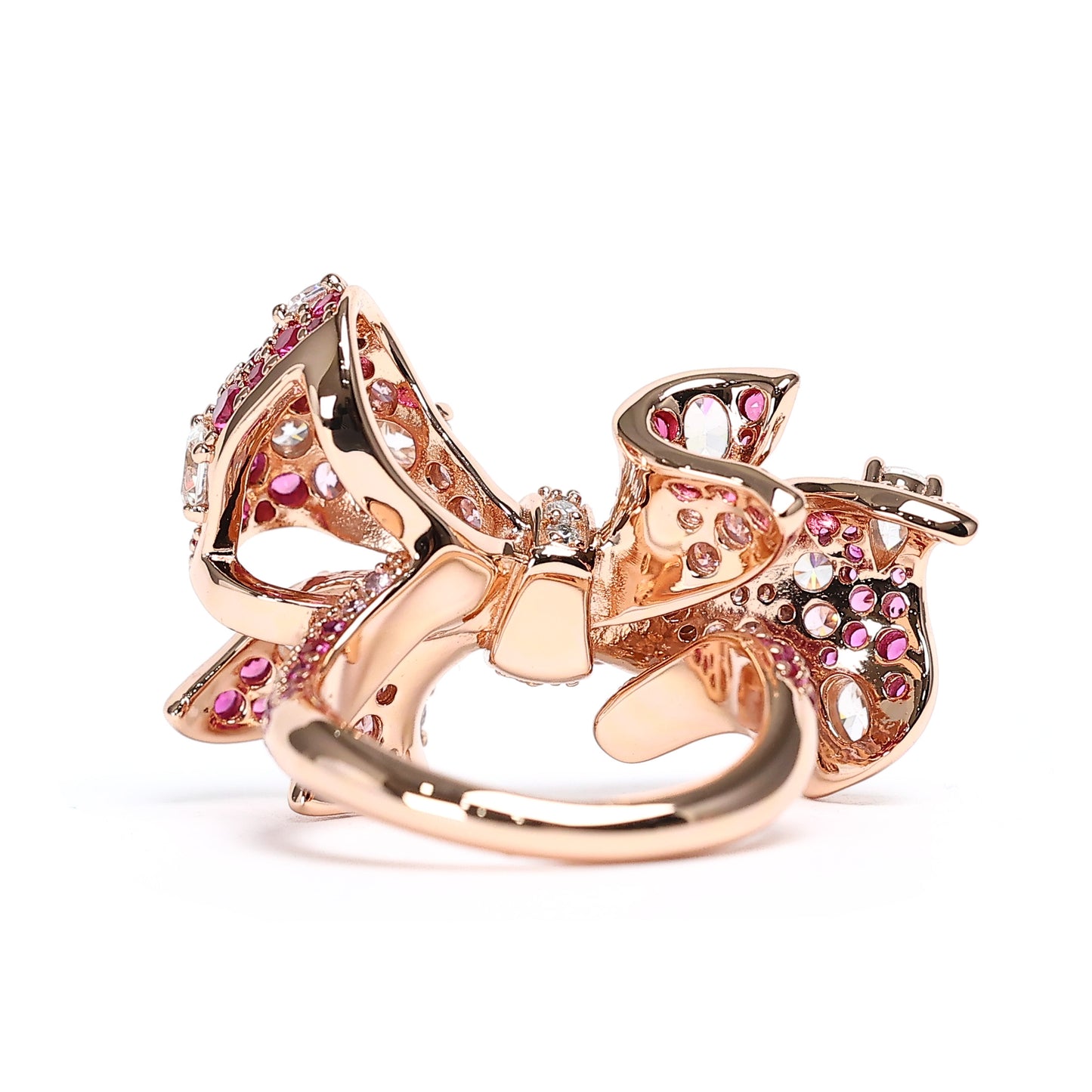 Micro-setting mixed color Lab created stones Love of Butterfly rose-gold plating ring, sterling silver