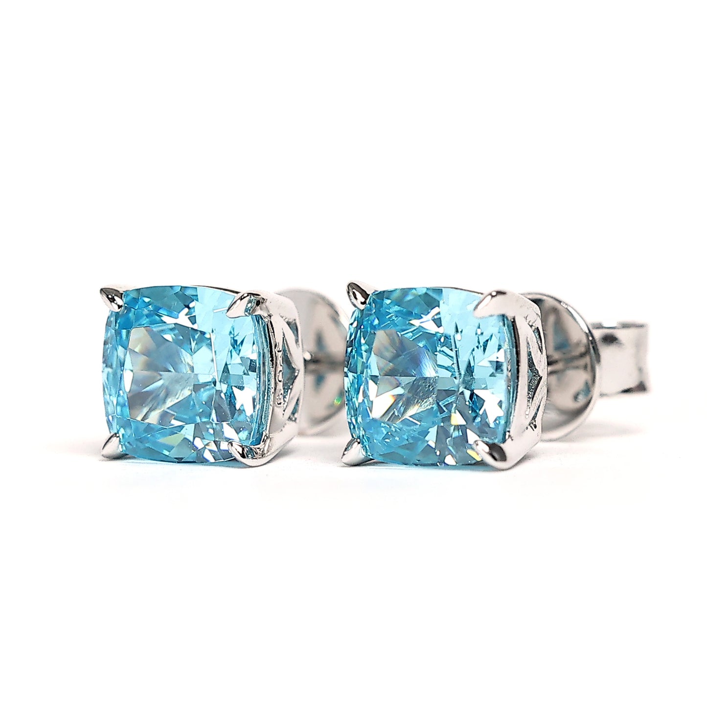 Micro-setting Aquamarine color city of the sky earrings, sterling silver