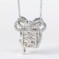 Micro-setting Emerald-cut Lab created stones fancy bow necklace, sterling silver