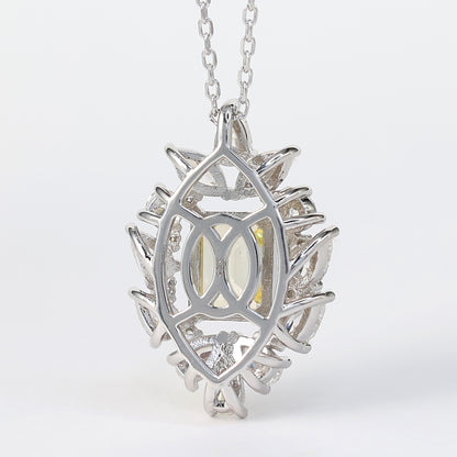 Micro-setting Yellow diamond color emerald-cut rectangular shape necklace, sterling silver