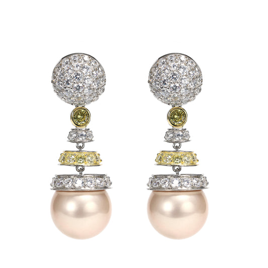 Micro-setting Nude Shell pearl fancy earrings, sterling silver