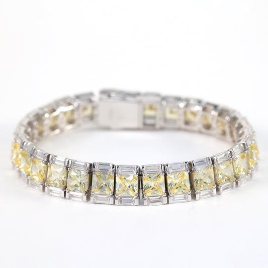 Special offer Micro-setting Yellow diamond color Lab created stones fully studded fancy bracelet, sterling silver