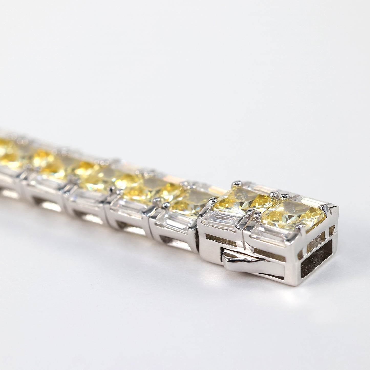 Special offer Micro-setting Yellow diamond color Lab created stones fully studded fancy bracelet, sterling silver