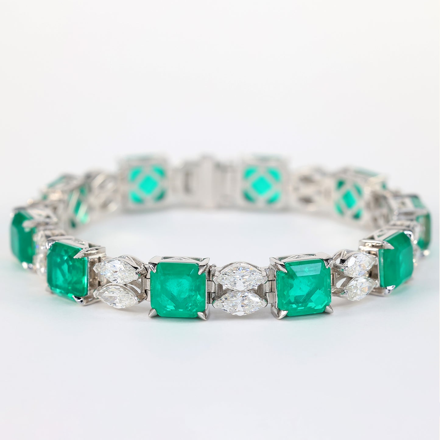 Micro-setting Square emerald color double Marquise cutting bracelet, sterling silver