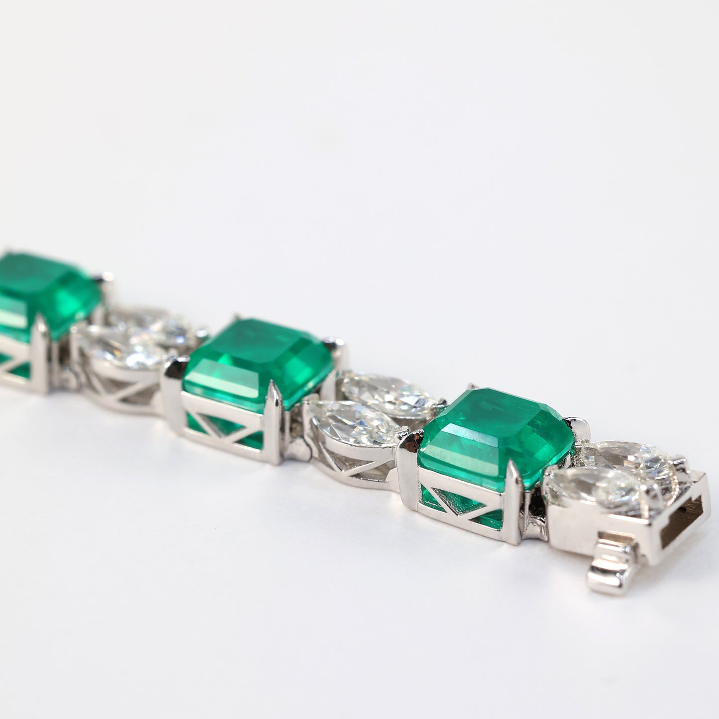 Micro-setting Square emerald color double Marquise cutting bracelet, sterling silver