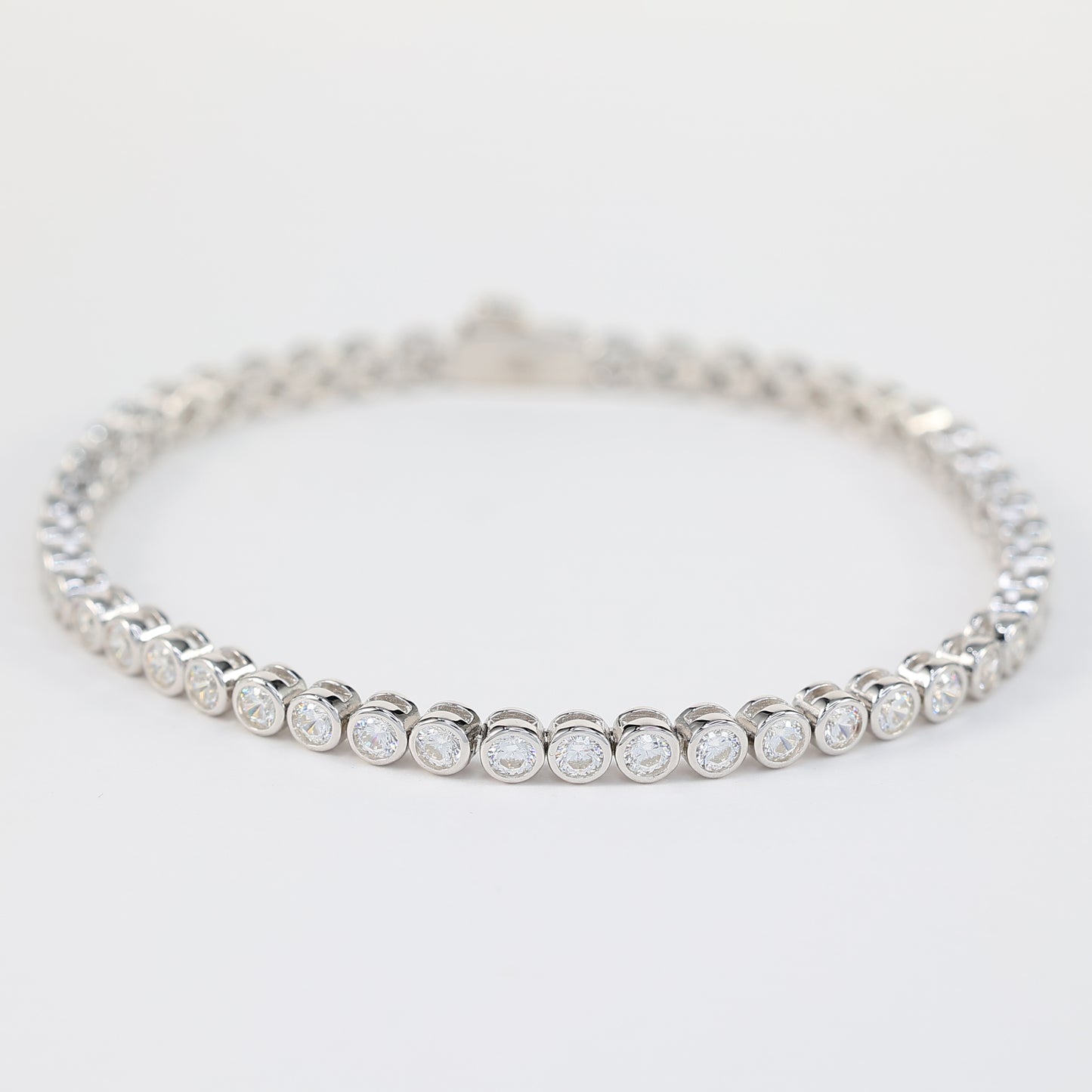 Bezel-setting Lab created stones fully studded Bubble chain bracelet, sterling silver
