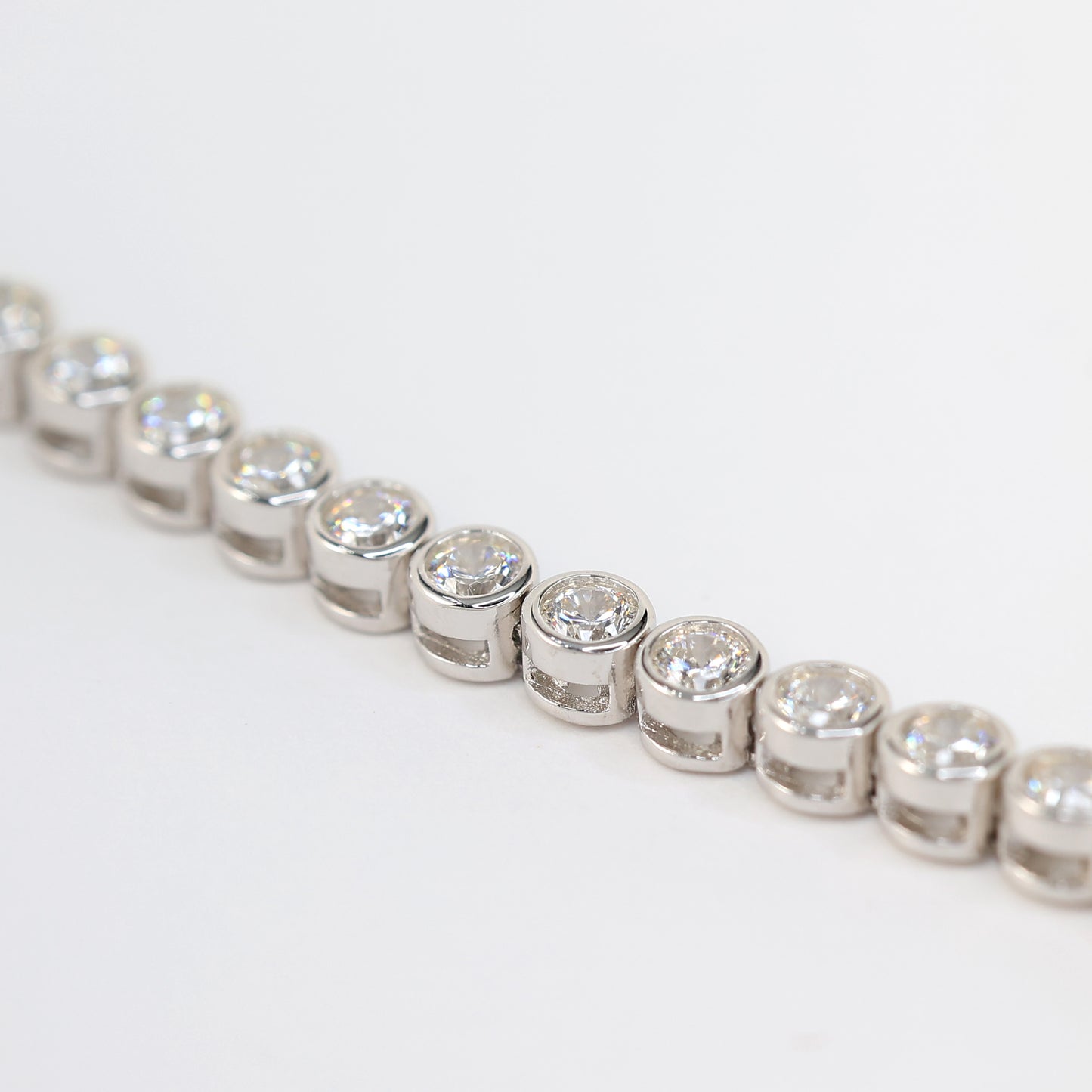 Bezel-setting Lab created stones fully studded Bubble chain bracelet, sterling silver