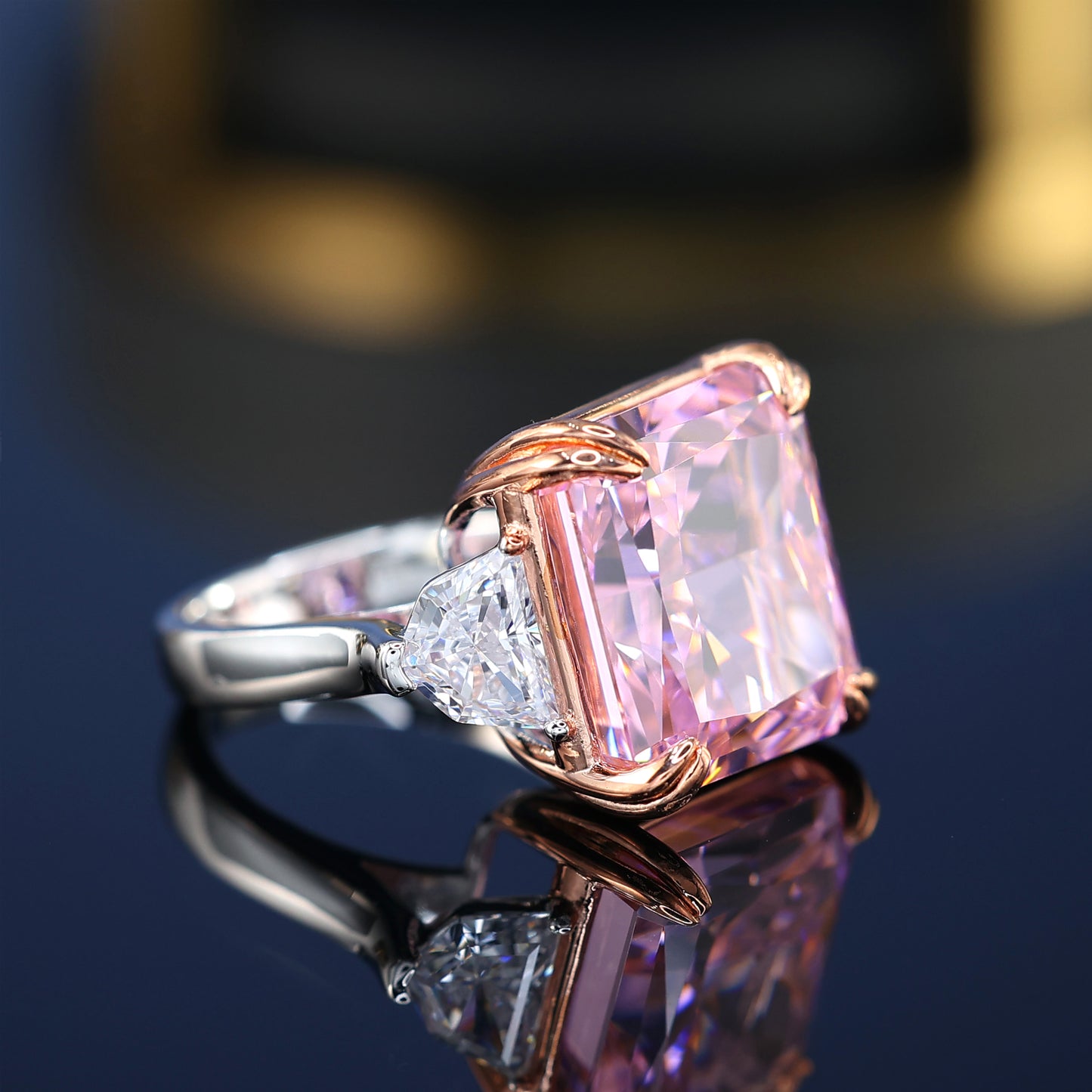 Limited edition Micro-setting Pink diamond color Lab created stones Constant love ring, sterling silver