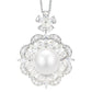 Micro-setting lab created stones White Shell pearl Snow queen pendant, sterling silver