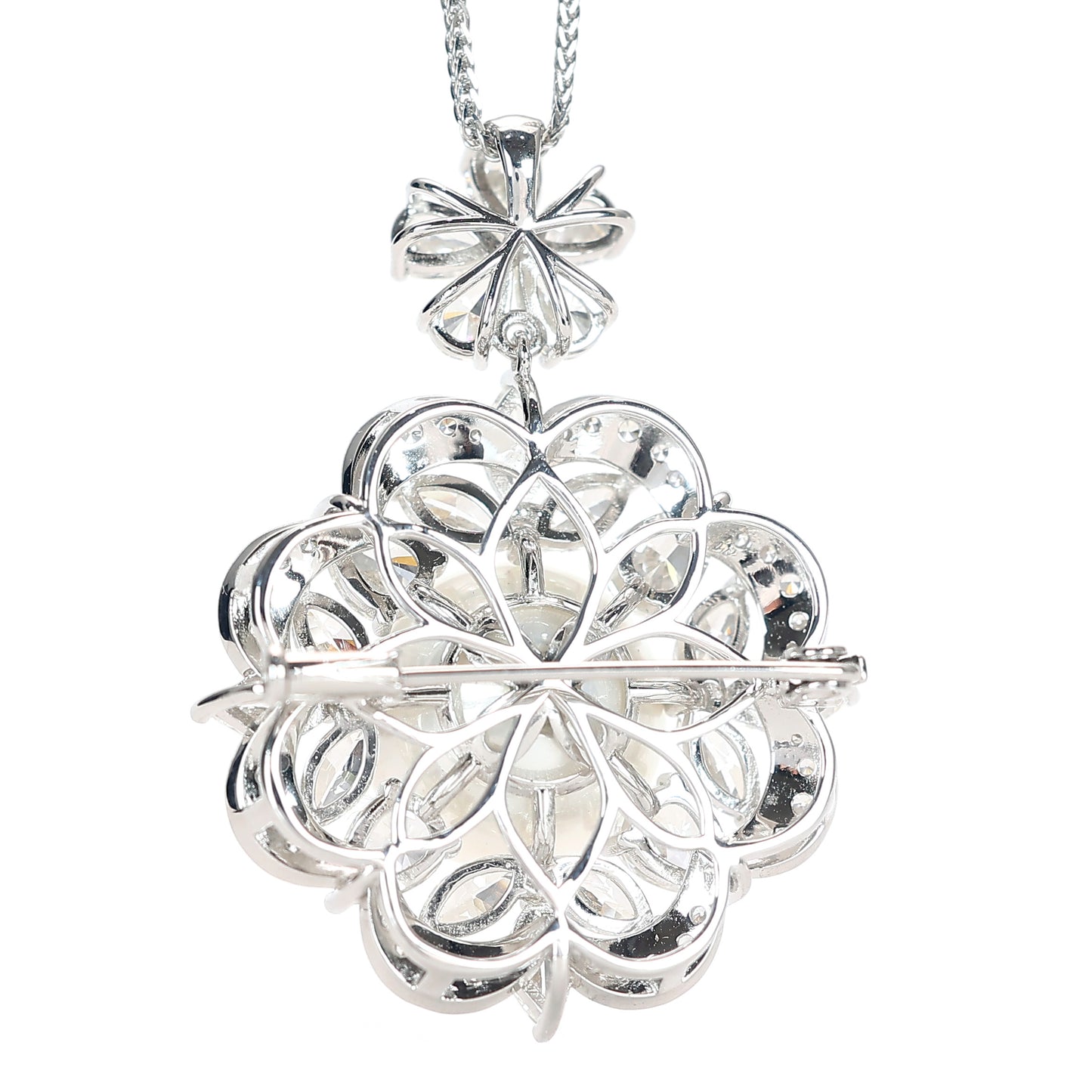 Pierres créées en laboratoire micro-serti, perle blanche, pendentif reine des neiges, argent sterling