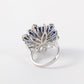 Micro-setting Preserved Flower Sapphire color Lab created stones ring, sterling silver