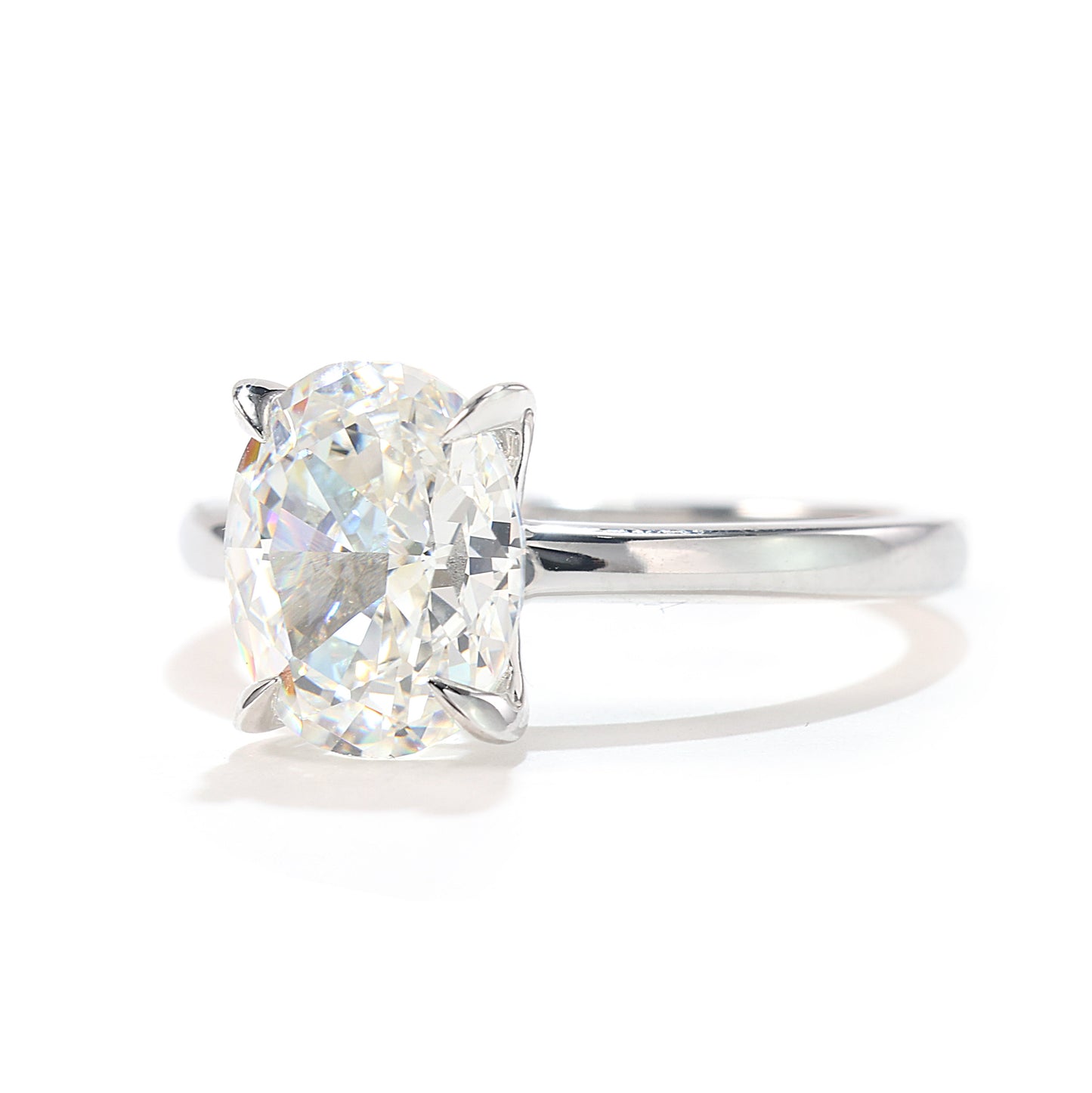 Micro-setting diamond color Lab created stones oval Solitaire ring, sterling silver. (3 carat)