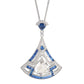 Special offer Micro-setting Sapphire color lab created stones detailed Fan pendant, sterling silver