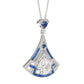 Special offer Micro-setting Sapphire color lab created stones detailed Fan pendant, sterling silver