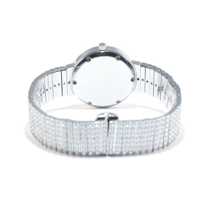 Micro-setting Clear diamond color Lab created stones Luxury watch bracelet, sterling silver & steel