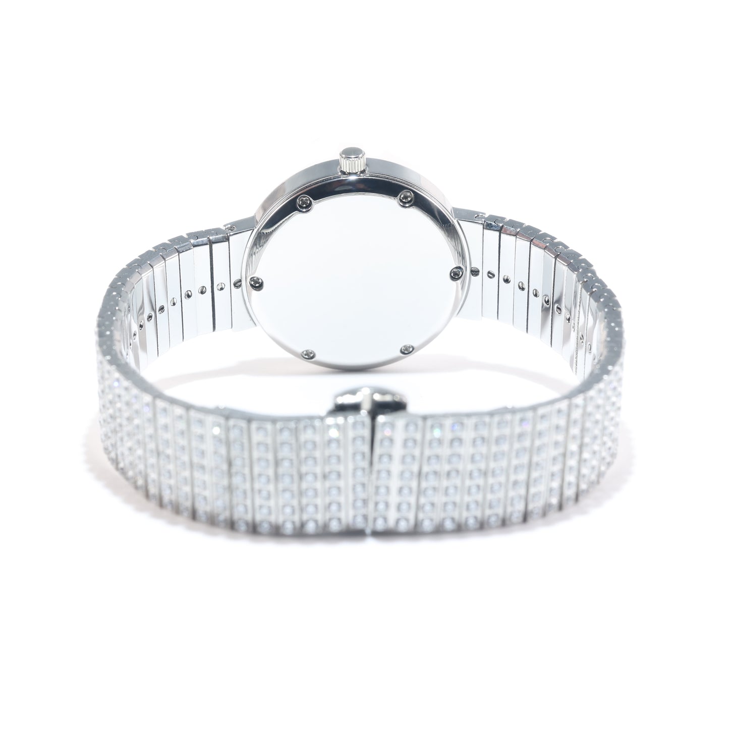 Micro-setting Clear diamond color Lab created stones Luxury watch bracelet, sterling silver & steel