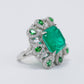Micro-setting Emerald color square shape  Lab created stones peacock tail ring, sterling silver