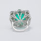 Micro-setting Emerald color square shape  Lab created stones peacock tail ring, sterling silver