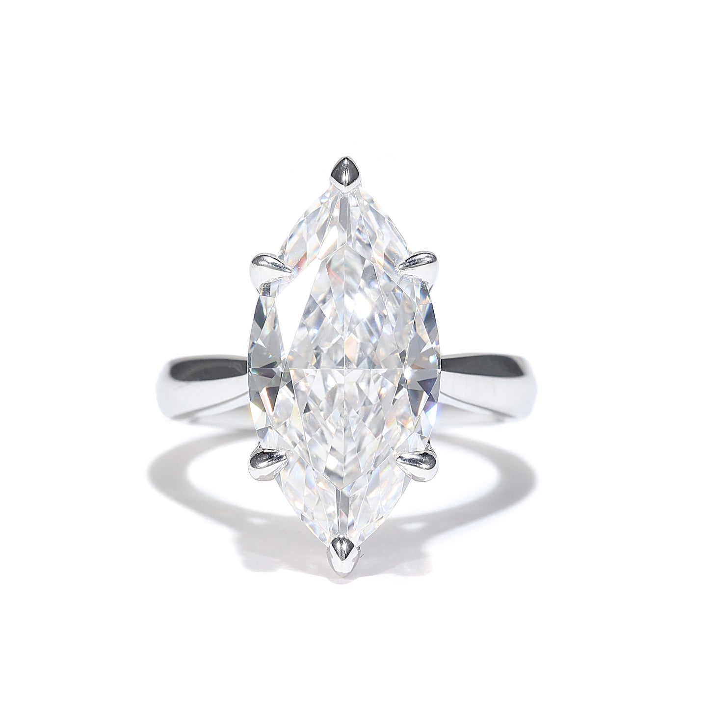 Micro-setting diamond color Lab created stones Marquise Solitaire ring, sterling silver