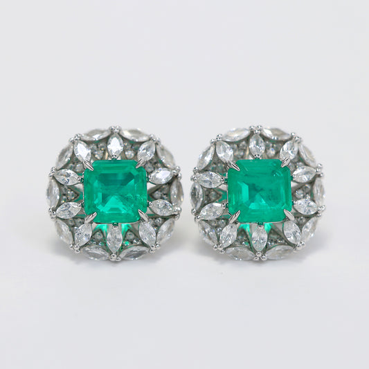 Micro-setting Emerald color square shape Lab created stones horse eye earrings, sterling silver