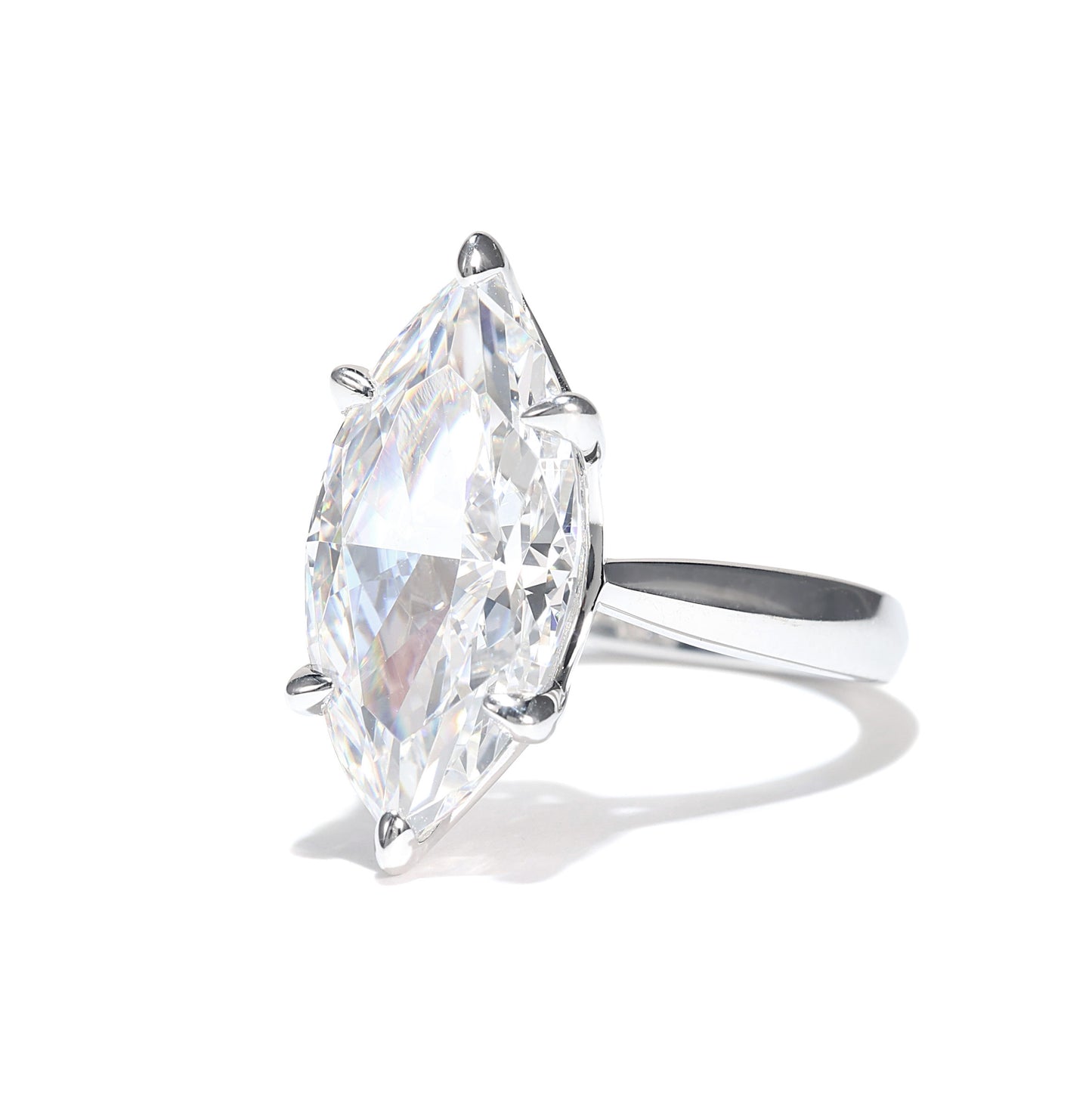 Micro-setting diamond color Lab created stones Marquise Solitaire ring, sterling silver