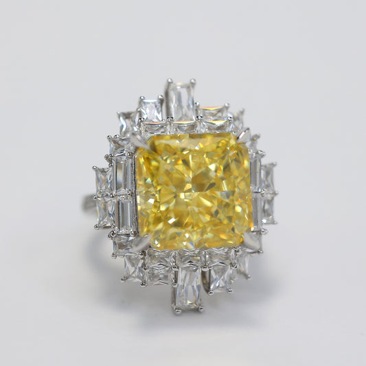 Micro-setting yellow diamond color Lab created stones city reflection ring, sterling silver