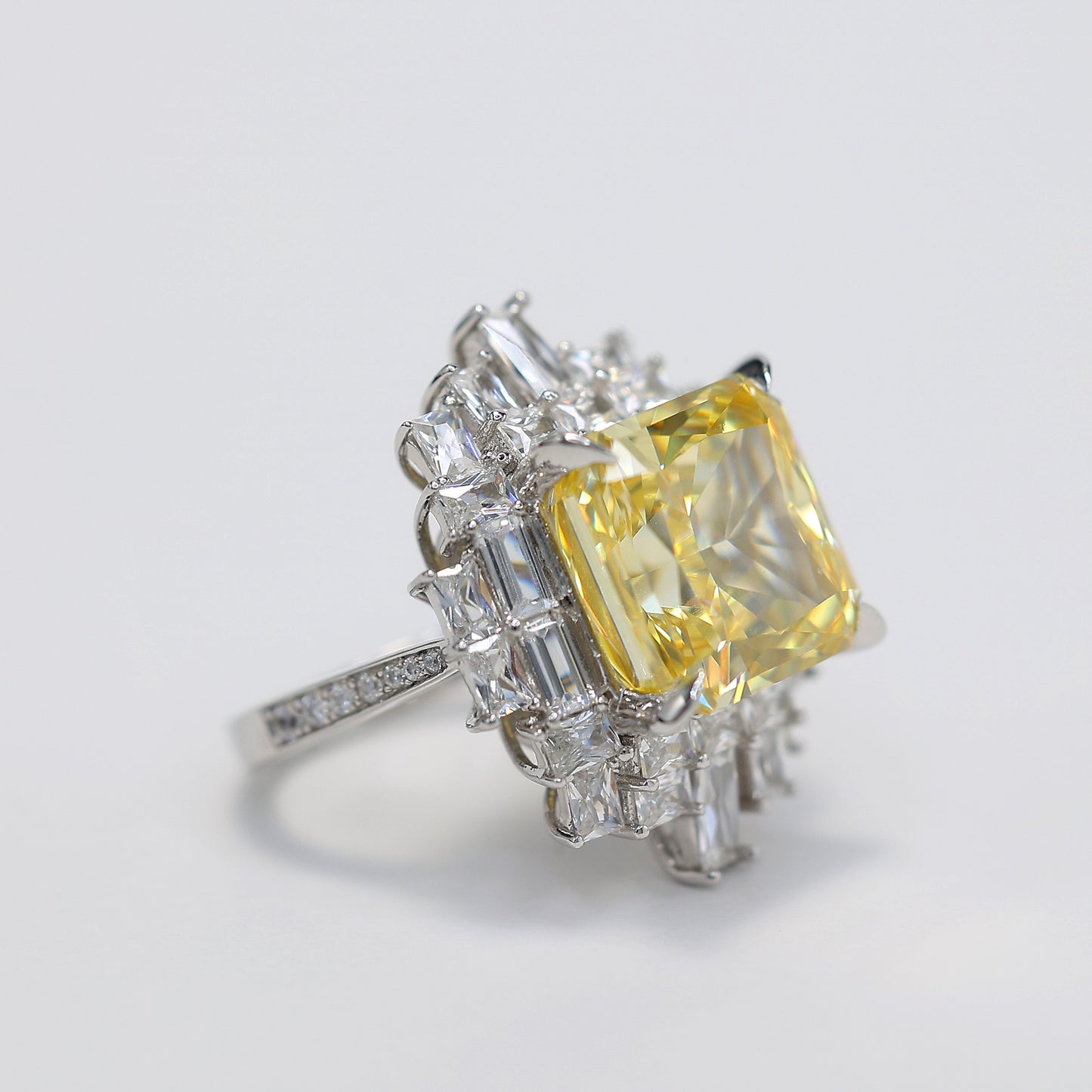 Micro-setting yellow diamond color Lab created stones city reflection ring, sterling silver