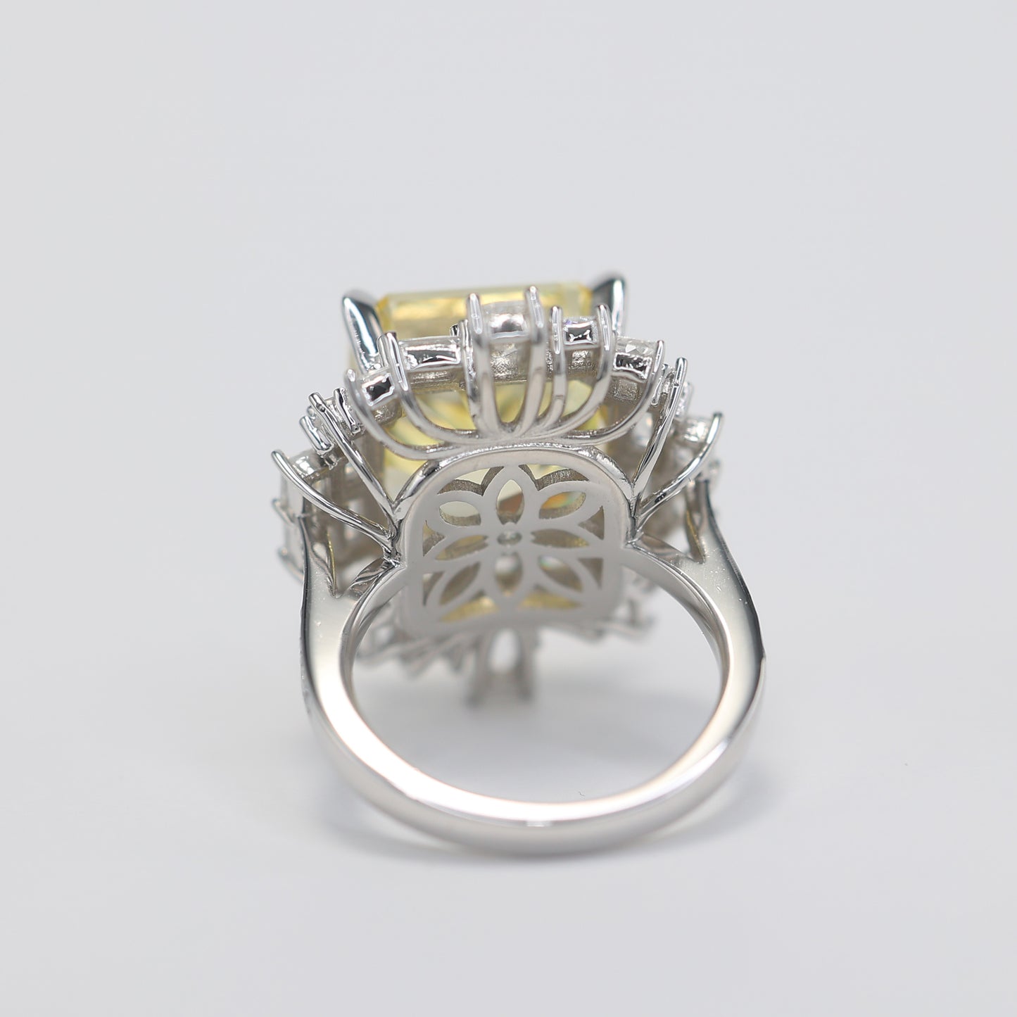 Micro-setting yellow diamond color Lab created stones city reflection ring, sterling silver
