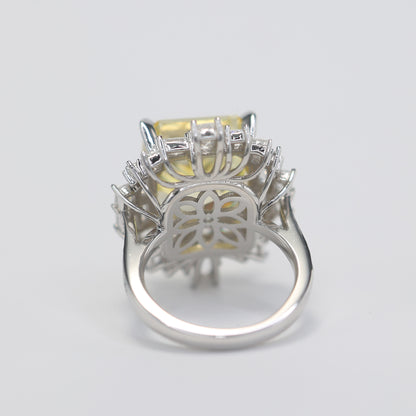 Micro-setting yellow diamond color Lab created stones city reflection ring, sterling silver