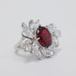 Micro-setting Ruby color Oval shape Lab created stones half flower ring, sterling silver