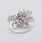 Micro-setting Ruby color Oval shape Lab created stones half flower ring, sterling silver