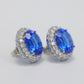 Micro-setting Royal blue color Lab created stones pigeon egg shape earrings, sterling silver. (20 carat)