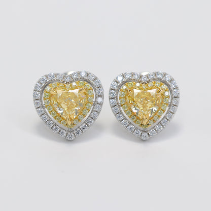 Micro-setting yellow diamond color Lab created stones fully studded heart ear studs
