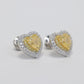 Micro-setting yellow diamond color Lab created stones fully studded heart ear studs