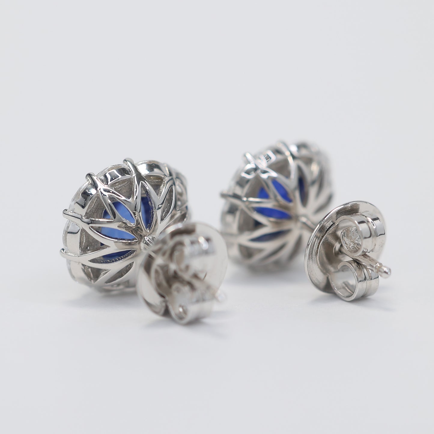 Micro-setting Sapphire color horse eye shape sugar tower earrings, sterling silver