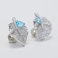 Micro-setting Aquamarine color leaf earrings, sterling silver