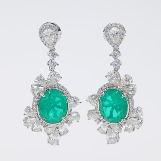 Micro-setting oval shape emerald color Lab created stones fancy earrings, sterling silver