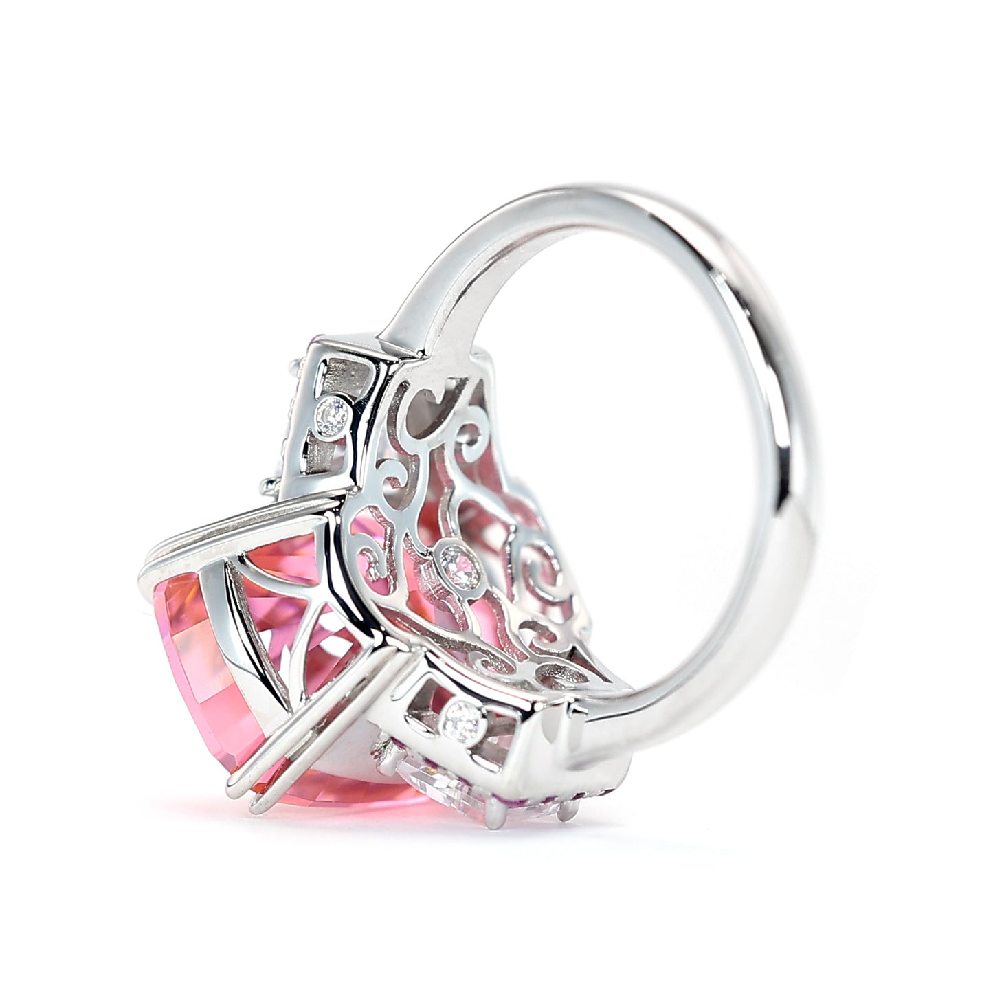 Bague baguette en pierres de laboratoire couleur morganite rose micro-serti, argent sterling