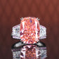 Bague baguette en pierres de laboratoire couleur morganite rose micro-serti, argent sterling