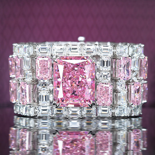 Micro-setting Pink diamond color Lab created stones fully studded The Snow Queen fancy bracelet, sterling silver