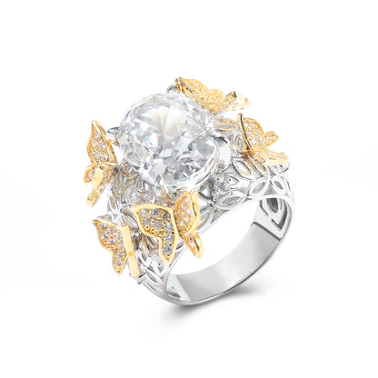 Micro-setting Oval lab created stones the Louvre phantom butterflies ring, sterling silver