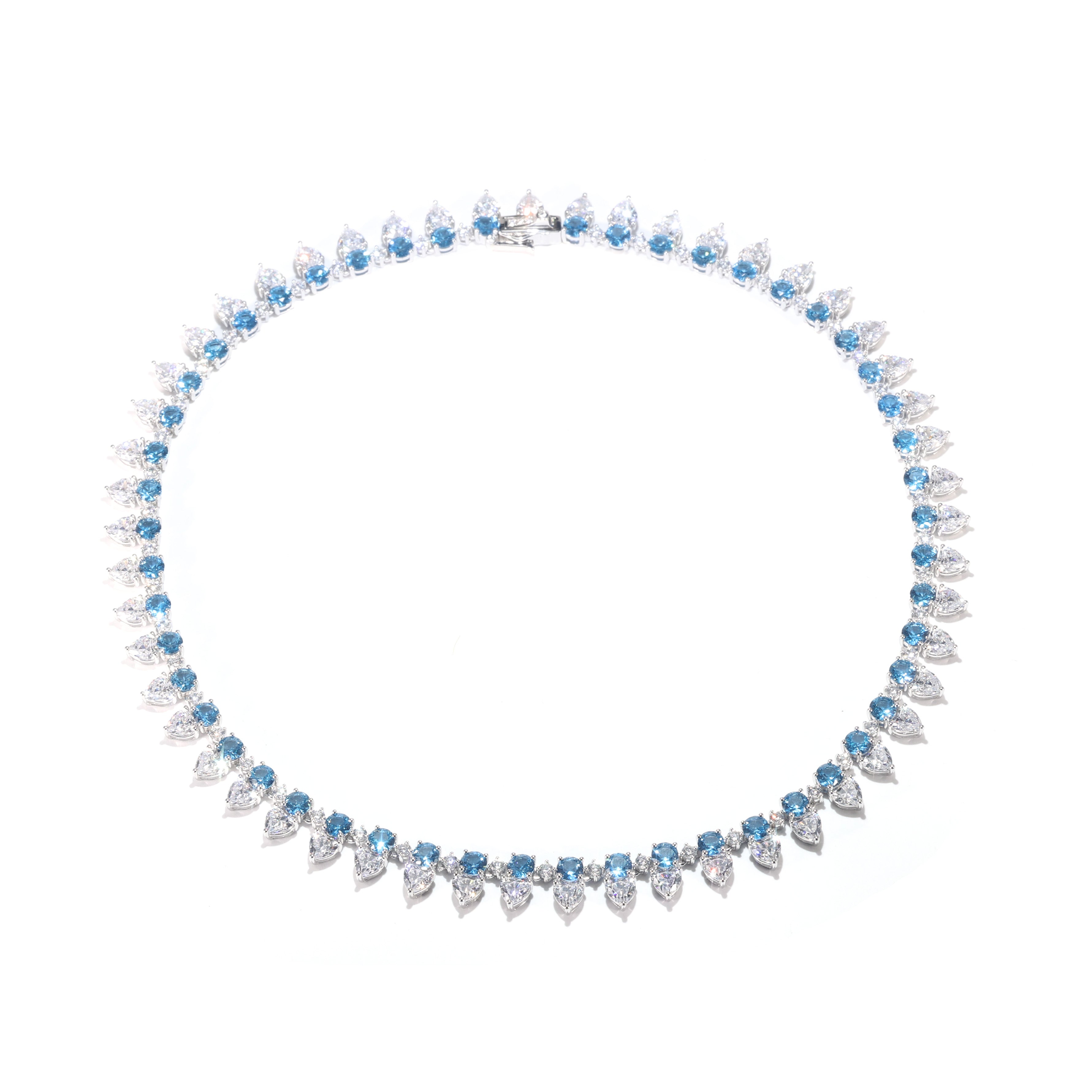 Micro-setting Aquamarine color Lab created stones Luxury Tennis Collar