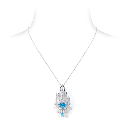 Promotional design Micro-setting Paraiba color Lab created stones the City of sky pendant，sterling silver